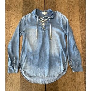 Cloth And Stone Anthropologie Women’s Size M Tencel Chambray Lace Up Shirt